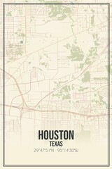 Retro US city map of Houston, Texas. Vintage street map.