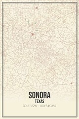 Retro US city map of Sonora, Texas. Vintage street map.