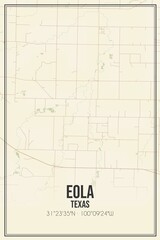 Retro US city map of Eola, Texas. Vintage street map.