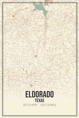 Retro US city map of Eldorado, Texas. Vintage street map.