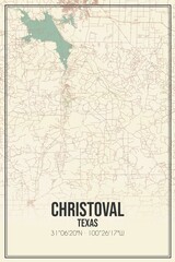 Retro US city map of Christoval, Texas. Vintage street map.