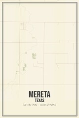Retro US city map of Mereta, Texas. Vintage street map.