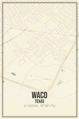 Retro US city map of Waco, Texas. Vintage street map.
