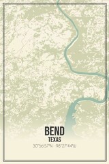 Retro US city map of Bend, Texas. Vintage street map.