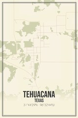 Retro US city map of Tehuacana, Texas. Vintage street map.