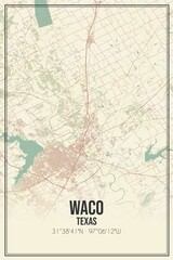 Retro US city map of Waco, Texas. Vintage street map.