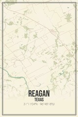 Retro US city map of Reagan, Texas. Vintage street map.