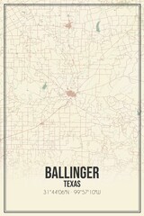 Retro US city map of Ballinger, Texas. Vintage street map.