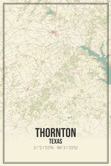 Retro US city map of Thornton, Texas. Vintage street map.