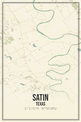 Retro US city map of Satin, Texas. Vintage street map.