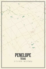 Retro US city map of Penelope, Texas. Vintage street map.
