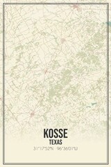 Retro US city map of Kosse, Texas. Vintage street map.