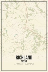 Retro US city map of Richland, Texas. Vintage street map.