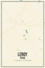 Retro US city map of Leroy, Texas. Vintage street map.
