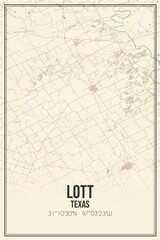 Retro US city map of Lott, Texas. Vintage street map.