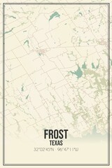 Retro US city map of Frost, Texas. Vintage street map.