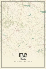 Retro US city map of Italy, Texas. Vintage street map.