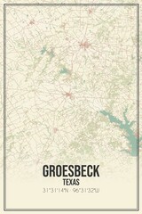 Retro US city map of Groesbeck, Texas. Vintage street map.