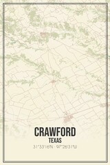 Retro US city map of Crawford, Texas. Vintage street map.