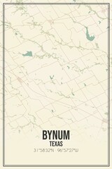 Retro US city map of Bynum, Texas. Vintage street map.