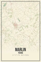 Retro US city map of Marlin, Texas. Vintage street map.