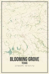 Retro US city map of Blooming Grove, Texas. Vintage street map.