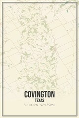 Retro US city map of Covington, Texas. Vintage street map.