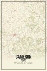 Retro US city map of Cameron, Texas. Vintage street map.