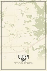 Retro US city map of Olden, Texas. Vintage street map.