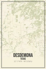 Retro US city map of Desdemona, Texas. Vintage street map.