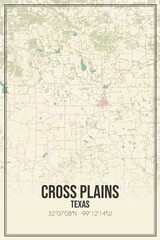 Retro US city map of Cross Plains, Texas. Vintage street map.