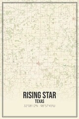 Retro US city map of Rising Star, Texas. Vintage street map.