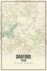 Retro US city map of Graford, Texas. Vintage street map.