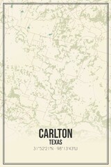 Retro US city map of Carlton, Texas. Vintage street map.