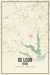 Retro US city map of De Leon, Texas. Vintage street map.