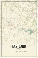 Retro US city map of Eastland, Texas. Vintage street map.
