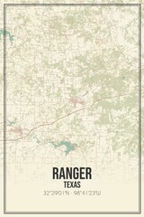 Retro US city map of Ranger, Texas. Vintage street map.