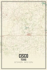 Retro US city map of Cisco, Texas. Vintage street map.