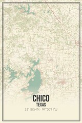 Retro US city map of Chico, Texas. Vintage street map.