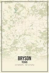 Retro US city map of Bryson, Texas. Vintage street map.