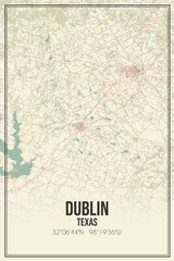 Retro US city map of Dublin, Texas. Vintage street map.
