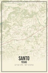 Retro US city map of Santo, Texas. Vintage street map.