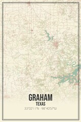 Retro US city map of Graham, Texas. Vintage street map.