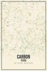 Retro US city map of Carbon, Texas. Vintage street map.