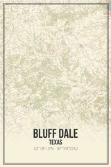 Retro US city map of Bluff Dale, Texas. Vintage street map.