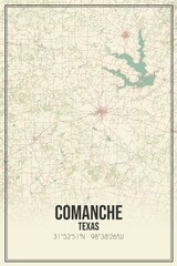 Retro US city map of Comanche, Texas. Vintage street map.