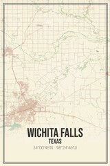 Retro US city map of Wichita Falls, Texas. Vintage street map.