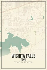 Retro US city map of Wichita Falls, Texas. Vintage street map.