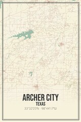 Retro US city map of Archer City, Texas. Vintage street map.
