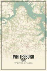 Retro US city map of Whitesboro, Texas. Vintage street map.